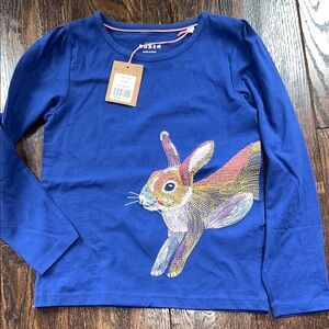 Mini Boden Easter Long-Sleeve Tee with Multicolor Bunny Rabbit Embroidery
